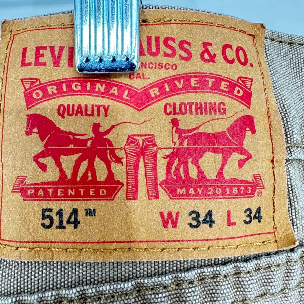 Levis 514 Straight Fit Pants Mens 34x34 Brown Tan Excellent Cotton Twill Jeans